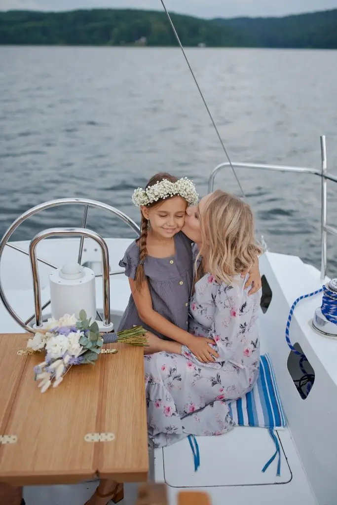 mother and child on a yacht